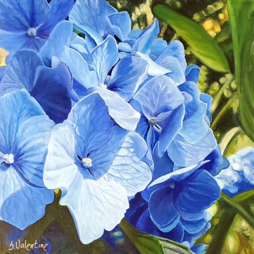 Blue hydrangea painting - blue hydrangea fine art print.