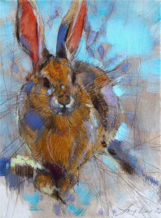 A watercolor painting of a rabbit.